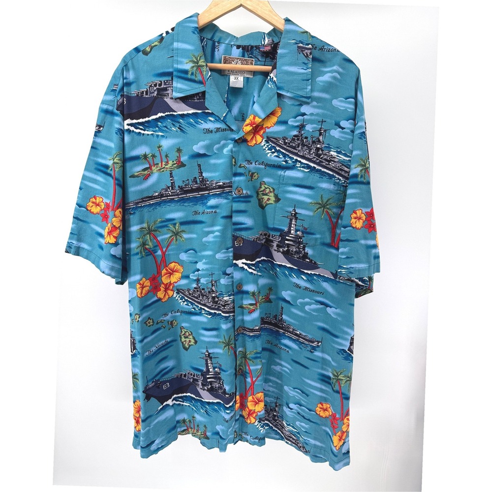 Pearl Harbor Hawaiian Shirt Mens 3X US Navy Button Down USA MADE Kalaheo